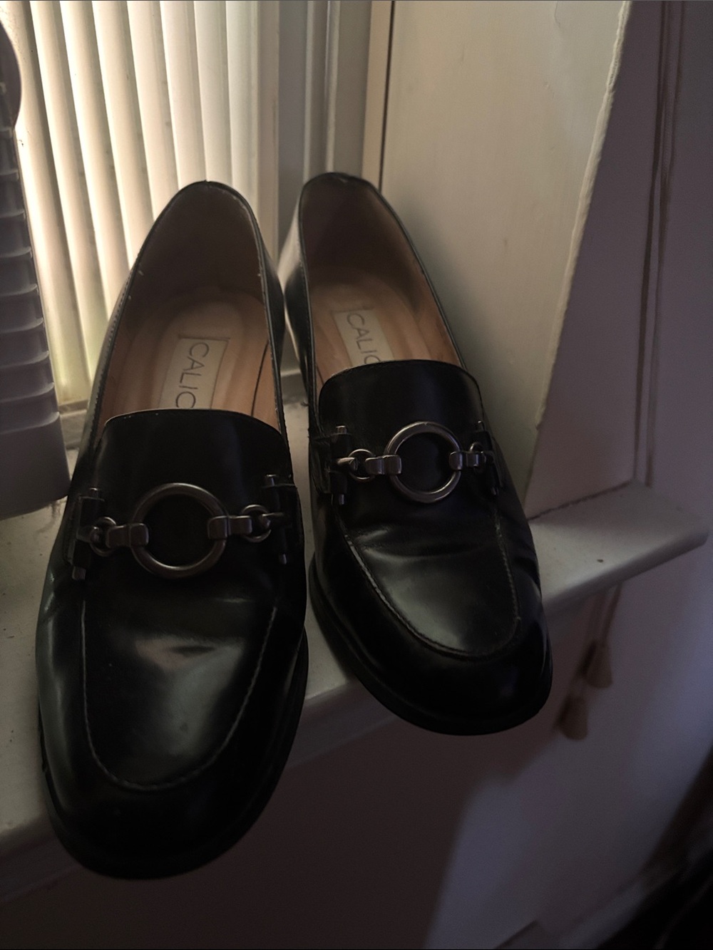 Calico Black Leather Loafers with Silver Bit Hardware